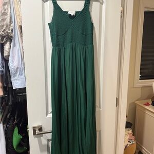 La Ligne - Silk Emerald Green Midi Dress with Slit